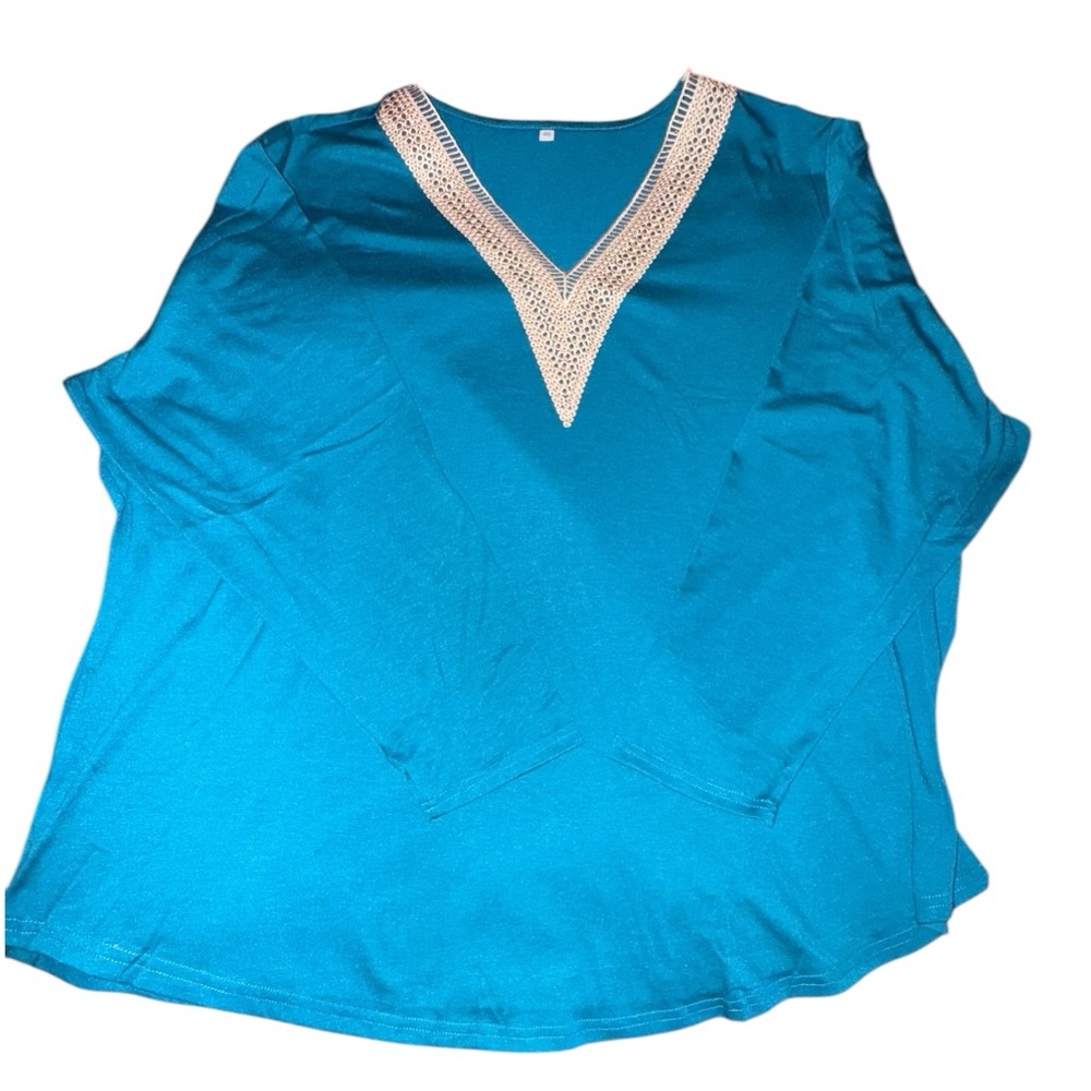 Turquoise V-Neck Tunic - Women’s XL Blouse | Flowing Boho Top - Picture 1 of 2